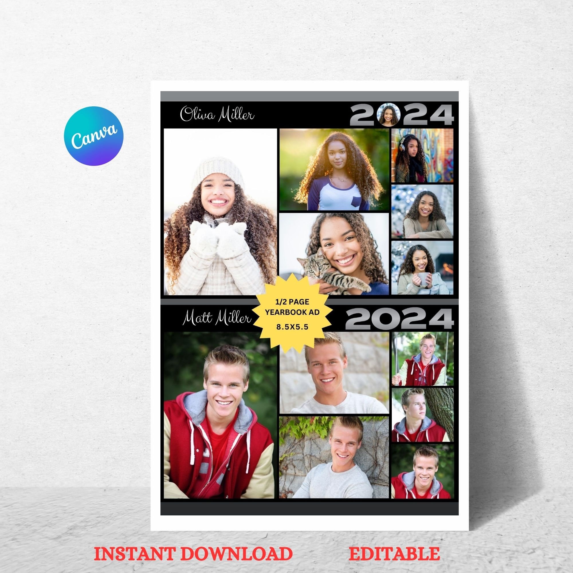 HALF PAGE Yearbook Ad Template, Canva Template, DIY Editable HALF PAGE Yearbook Ad Template, Canva Template, DIY Editable