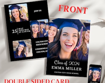 Graduation Announcement invitation, Printable High School Graduation Invitation with Photos for a College Grad Commencement. Senior 2024