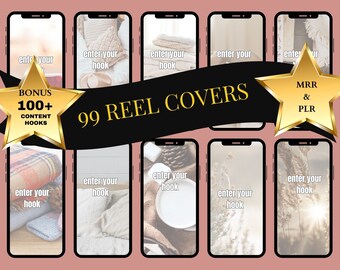 99 Instagram Reel Cover Templates , with PLR and MRR |Aesthetic Instagram Reels Cover | Content Creator  Canva  | Reel Template  100 hooks
