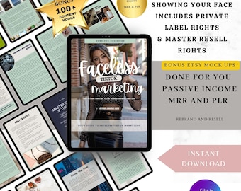 Faceless TikTok Digital Marketing,Done for you,Passive Income, Master Resell Rights ,MRR,PLR Canva Book ,Bonus Listing Mockup,Hooks and more