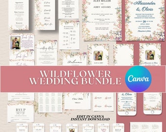 Wedding Invitation Set,Wildflower Bundle invitation template,Wedding Invite,With Mobile invite Wedding RSVP card and more editable Templates