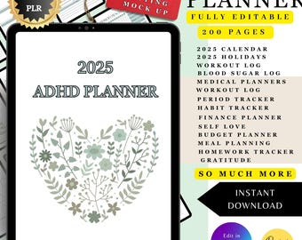 2025 ADHD Planner Journal: Adult Organizer with Resell Rights (Canva Template)