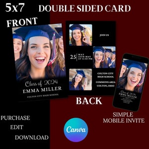Modern Graduation Invitation 2024: Photo Invite Template (5x7, Digital Download)