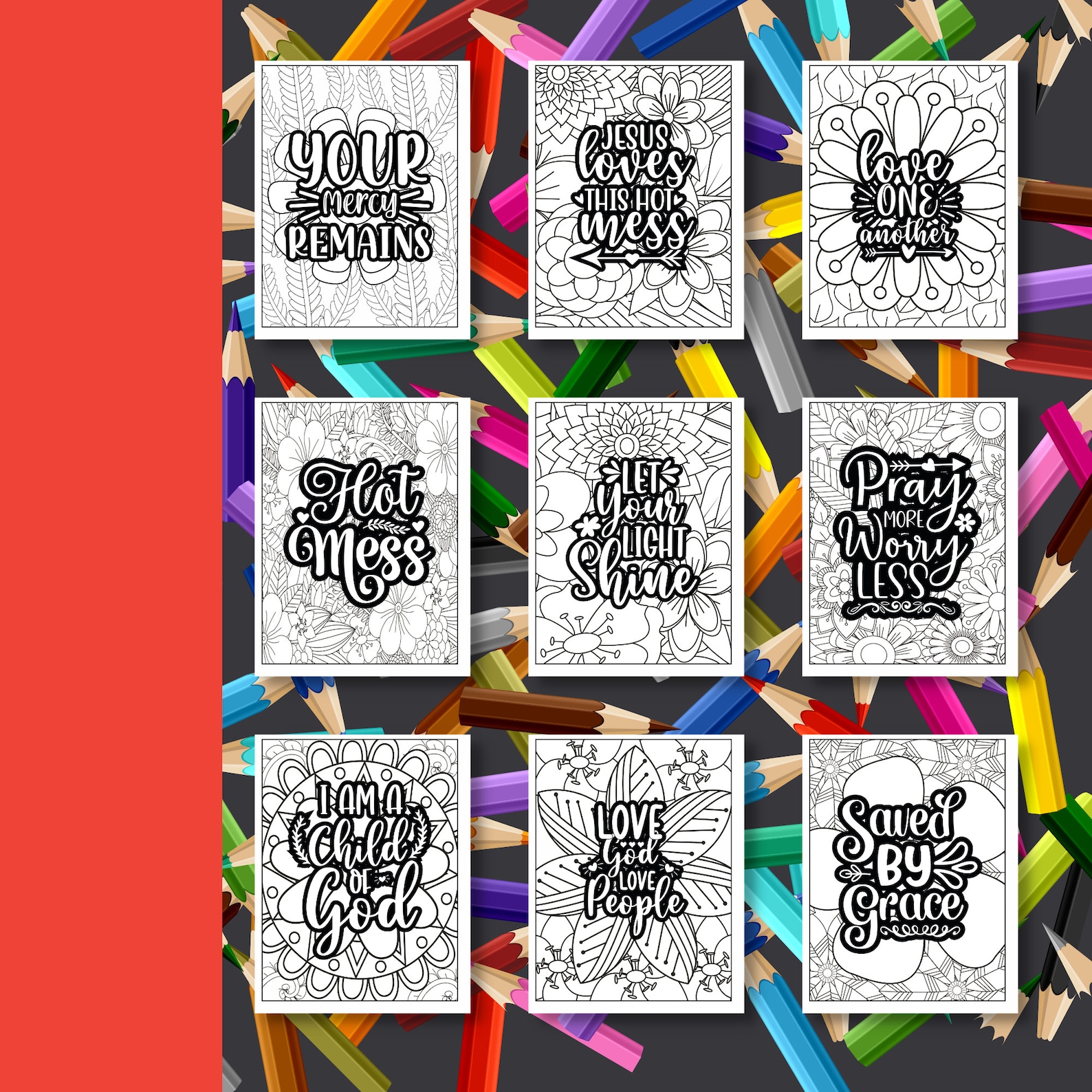 1OO Bible Verse Coloring Pages Printable Bundle for Relaxation and