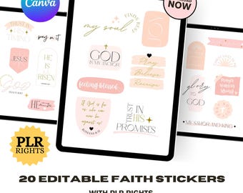PLR Faith Stickers | 20 Cropped PNG Bible Verses | Editable Canva Template | Goodnotes Sticker Sheets | Commercial Use + MRR Resell Rights