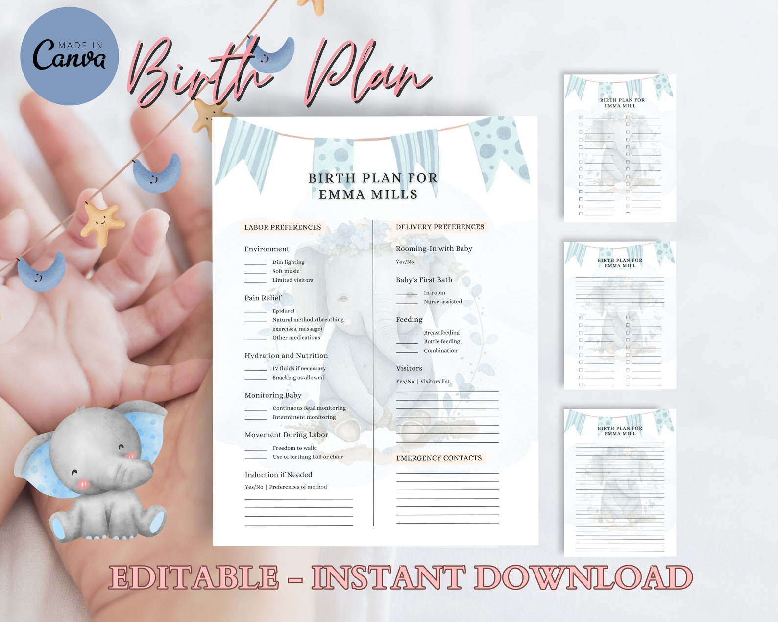 Editable Birth Plan Template Printable Birthing Plan Labour and ...