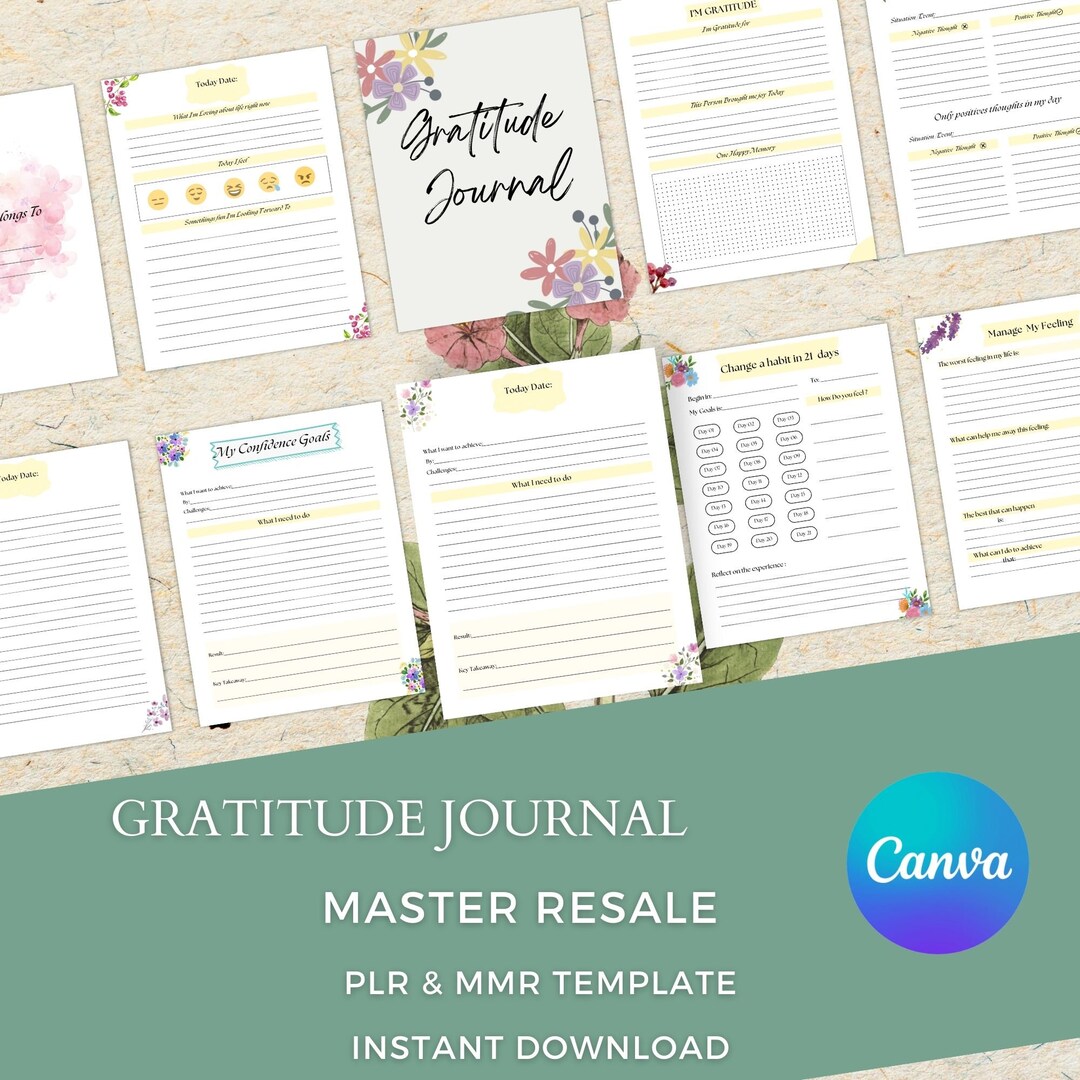 Gratitude Journal With Master Resell , Canva Template,mrr & PLR ...