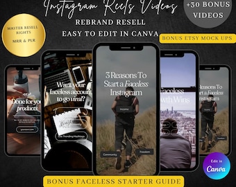 Men's Faceless Instagram Reels Templates: MRR/PLR Canva Videos (Digital Download)