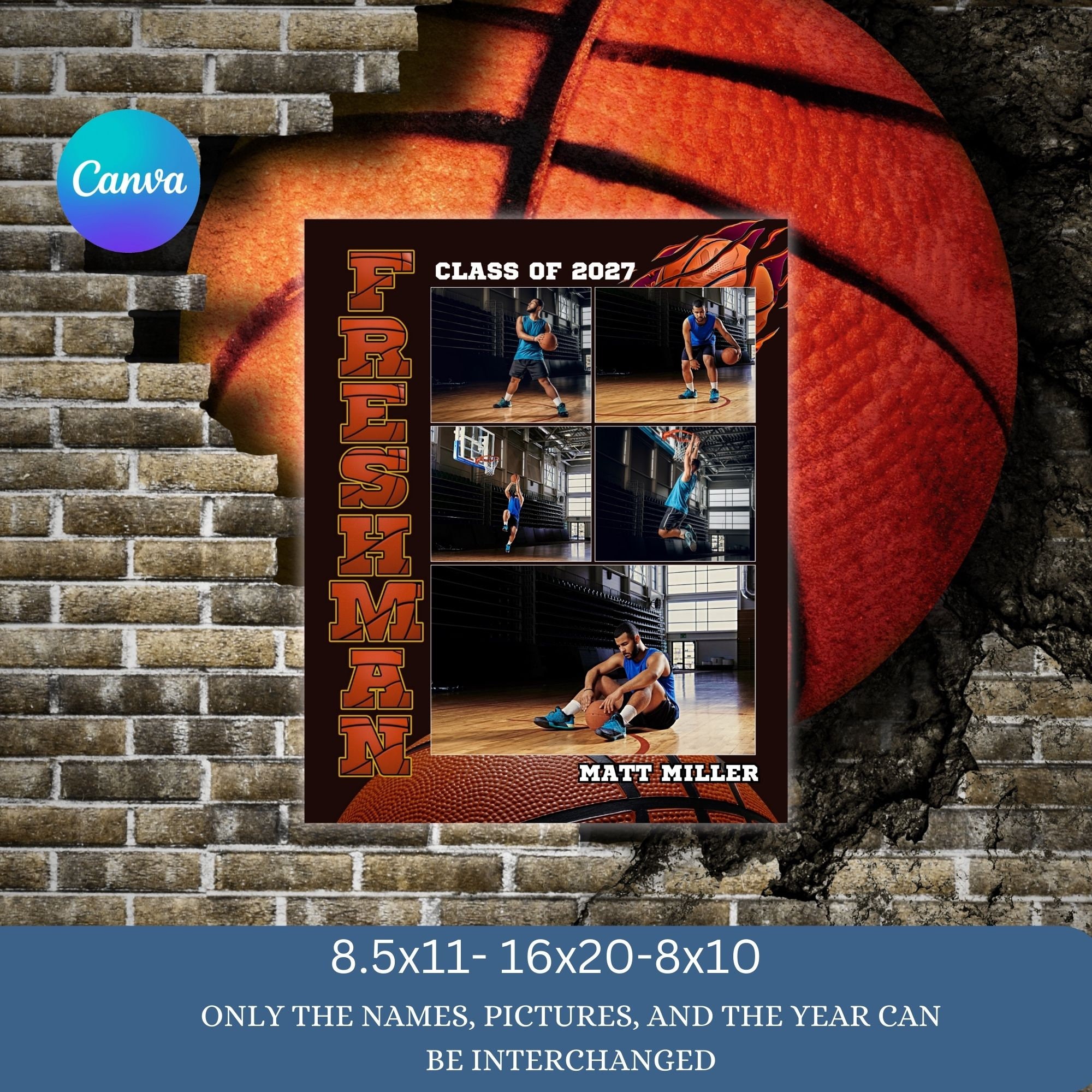 store product block Freshman Custom Basketball Photo Collage,  Printable basketball gift, Birthday Gift Collage, Team Photo Collage, Sports Gifts poster