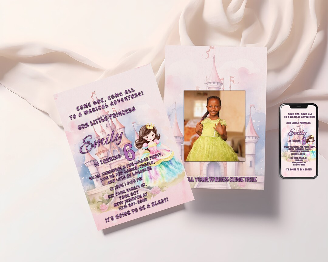 Printable Princess Birthday Card Template 5x7 Editable Photoshop ...