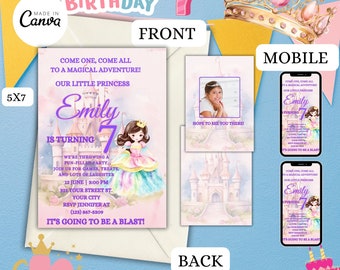 Princess Birthday celebration ,7th Birthday invite ,Princess Birthday party template, Girl Birthday  ,Princess Invitation, mobile video