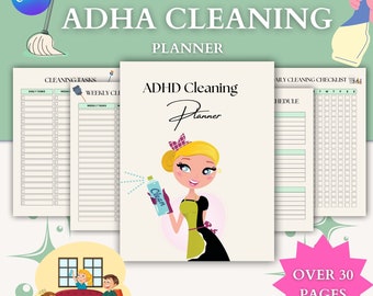 Cleaning Schedule Planner ,Checklist Bundle, ADHD Cleaning Planner,ADHD Chore Chart,Deep Cleaning editable  Schedule, Family Chore Chart