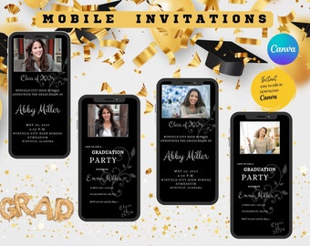 Mobile Graduation invitation Template, Graduation Party,High School Grad, Editable invite, Modern Minimalist invite,Class Of 2024,