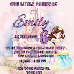 Printable Princess Birthday Card Template 5x7 Editable Photoshop ...