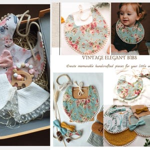 Op de afbeelding: Een verzameling handgemaakte bloemvormige slabben met een vintage uitstraling. De slabben zijn gemaakt van zacht materiaal en hebben verschillende bloemmotieven. De slabben zijn perfect voor baby's en peuters.