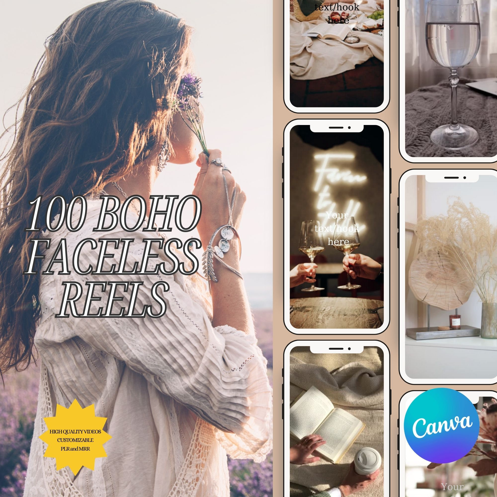 store product block Instagram Aesthetic Reels , BOHO faceless Videos Master Resell Rights Private Label Rights Done For You MRR PLR poster