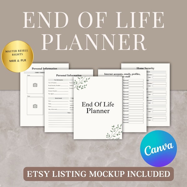 End of Life Planner, Master Resell Rights ,Legacy Planner, Death Binder, Estate Planning, Just In Case Binder, BONUS Etsy listing template