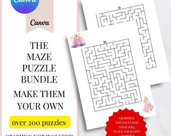 200 Maze Puzzle Printable Book: Medium Mazes for Adults & Kids (Canva Template)