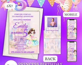 Royal celebration ,5th Birthday Invitation Template,Princess Birthday party, Girl Birthday Invitation, ,Princess Invitation, mobile video