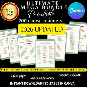 7600+ Pages Canva Template Bundle: PLR Planners, Journals, Trackers (Digital Download) 2026 updates