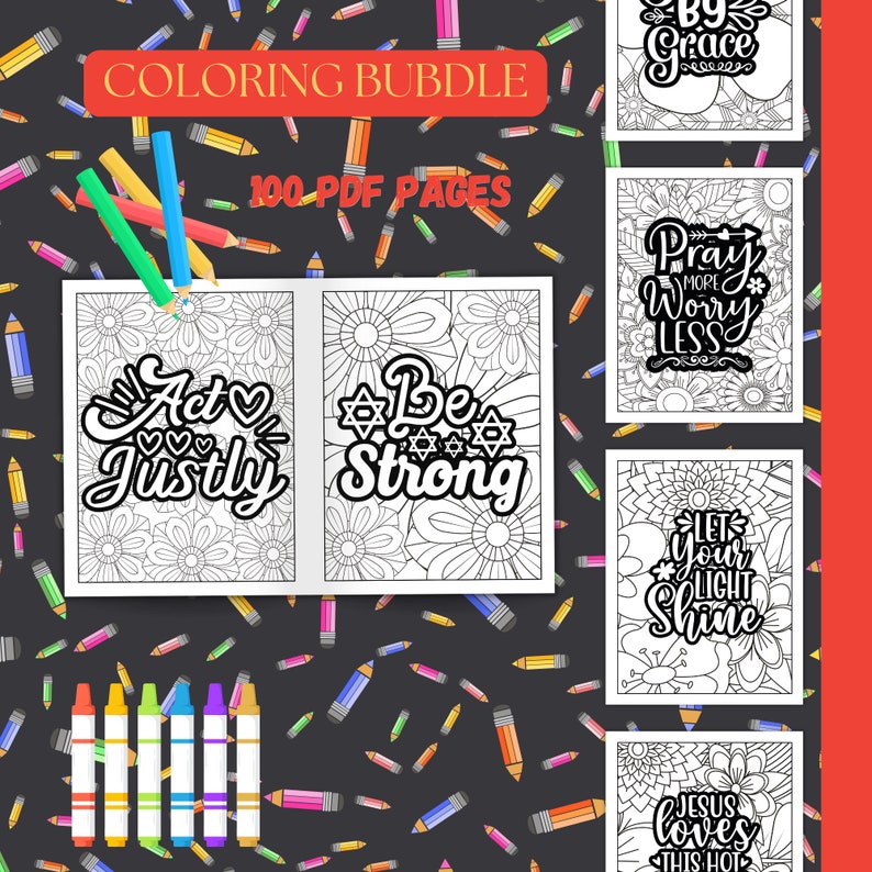 1OO Bible Verse Coloring Pages Printable Bundle for Relaxation and