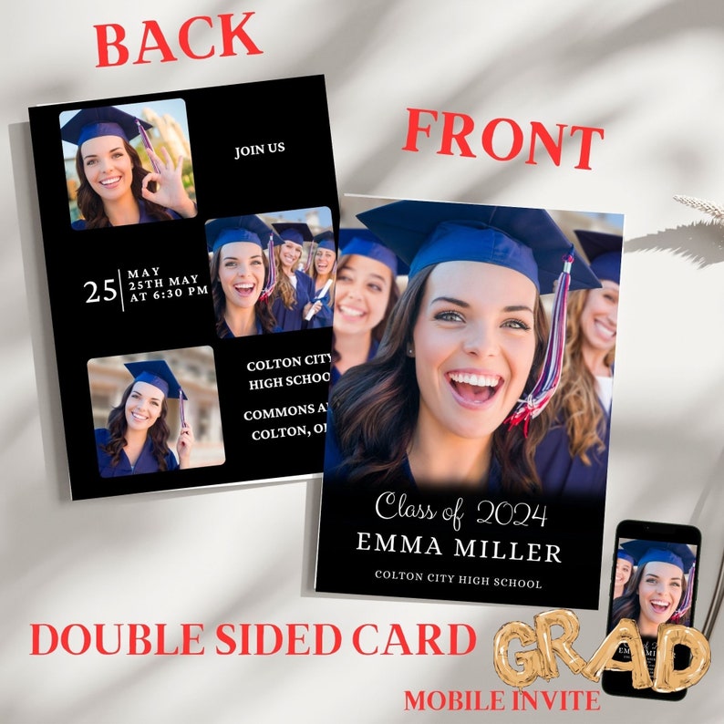 Modern Graduation Photo Invite 2024: High School & College (5x7 ...