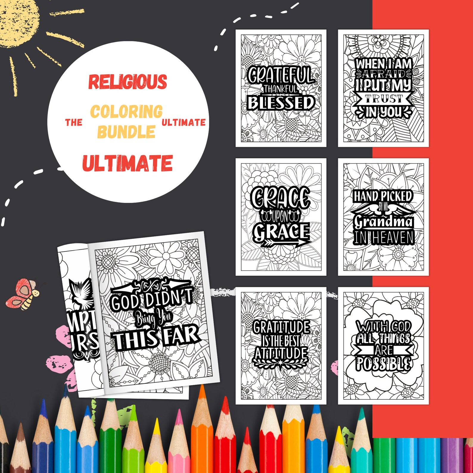 1OO Bible Verse Coloring Pages Printable Bundle for Relaxation and