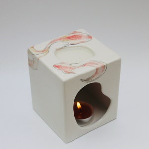 Ceramic Essential Oil Burner with koi fish pattern, Modern Handmade Aromatherapy Oil Diffuser, Wax Melt Burner