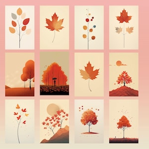 Herbstlaub Postkarten Sammlung - Set von 12 - Digital Download