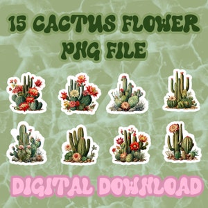 Pack de 15 autocollants cactus - fichiers PNG à téléchargement immédiat - autocollants cactus style vintage - autocollants planificateur numérique - oeuvre d'art imprimable