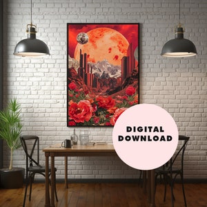 Arte de colagem, impressão vintage, estilo retrô, vermelho | pôster maximalista, arte de parede dos anos 70, pôster dos anos 60, colagem surreal, decoração de parede