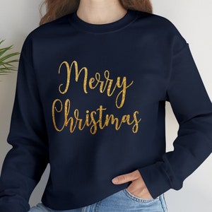 Blue Navy Merry Christmas Sweater, Christmas Sweater, Christmas Shirt Women, Party Christmas Outfit, Glitter Shirt, Shiny Sparkle Sweatshirt