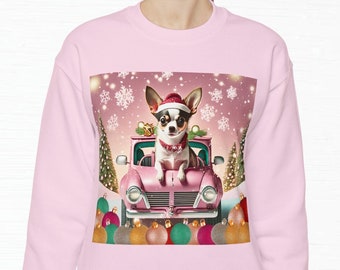 Pink Cute Dog Ugly Christmas Sweater, Ugly Christmas Sweater Womens, Chihuahua Sweater, Ugly Sweater, Plus Size Ugly Christmas Sweatshirt