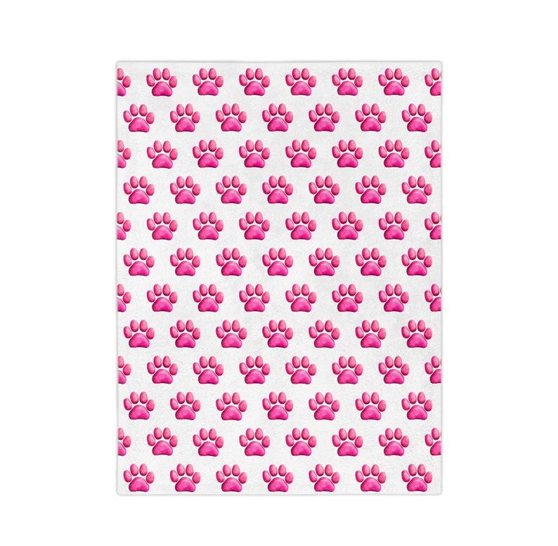 Soft Pink Paw Print Dog Blanket, 40x30 Custom Dog Blanket, Blanket for