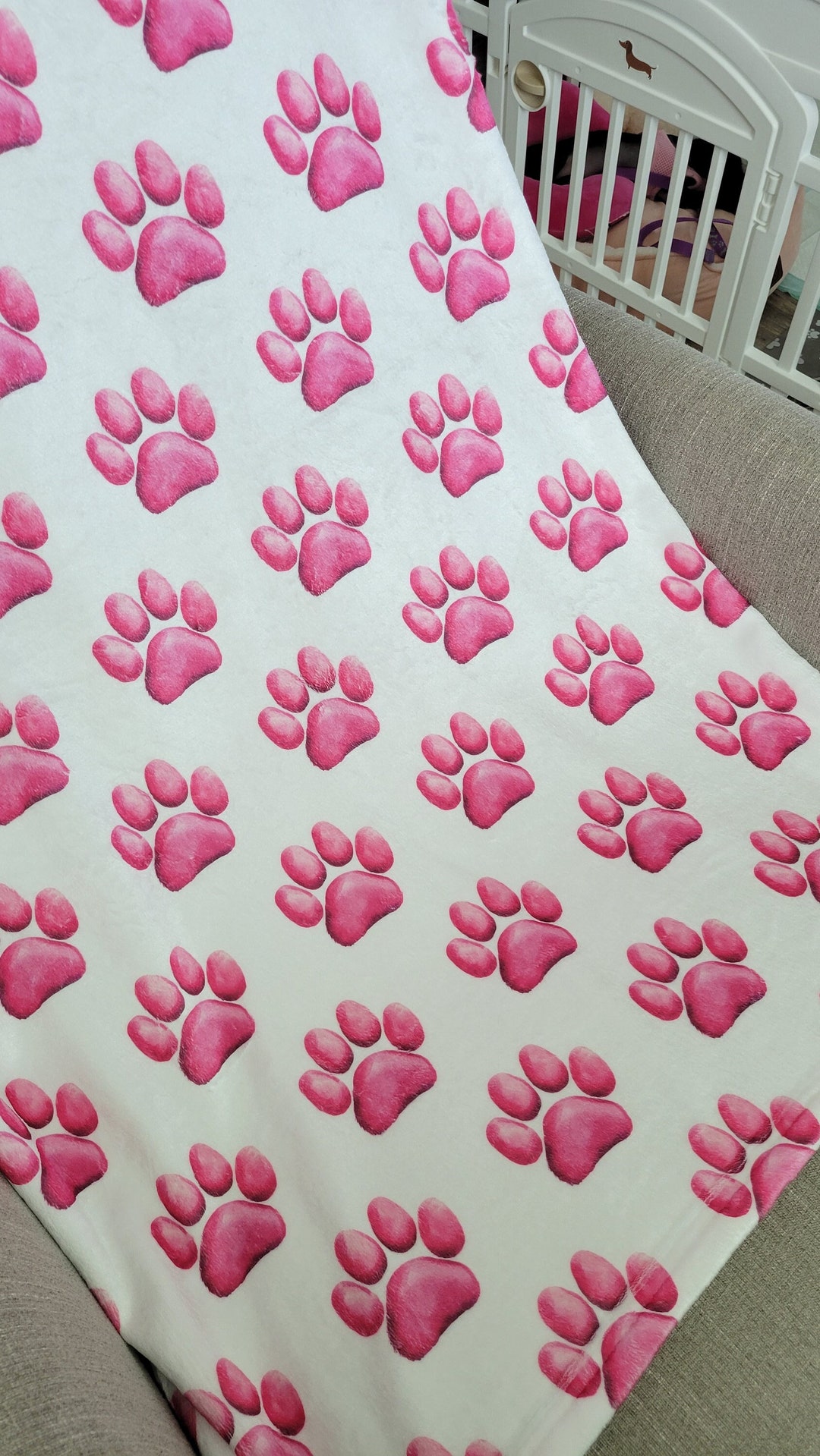 Soft Pink Paw Print Dog Blanket, 40x30 Custom Dog Blanket, Blanket for