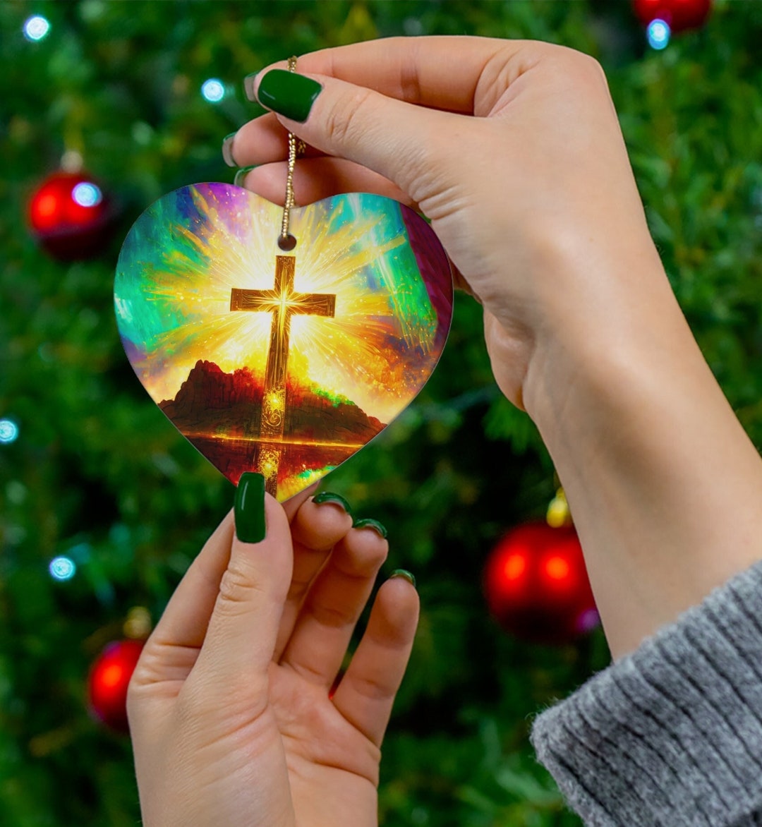 Northern Lights Christian Ornament, Cross Ornament, Christian Ornament