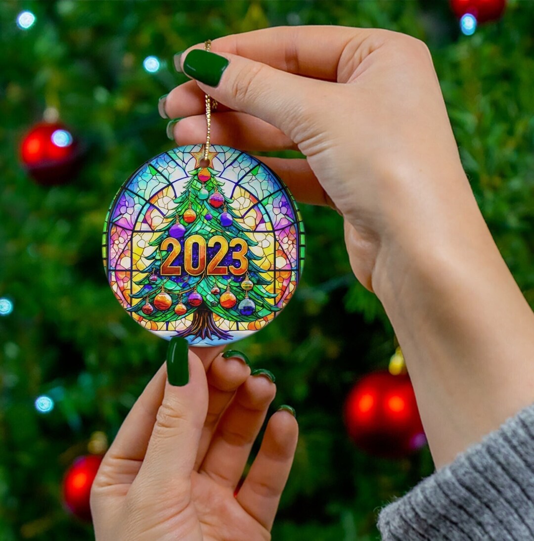 Stained Glass Christmas 2023 Ornament, Customized 2023 Christmas