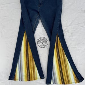 Repurposed Denim Bell Bottoms: Retro Patchwork Jeans, Hippie Style Large and Medium Sizes