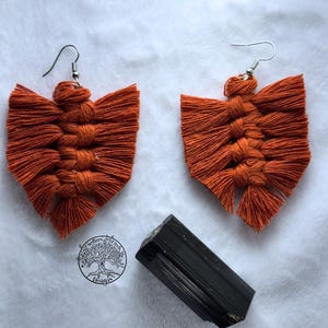 Large Macrame Leaf (or Feather) Earrings | Boho Fringe Stainless Steel Hypoallergenic Hooks Gift