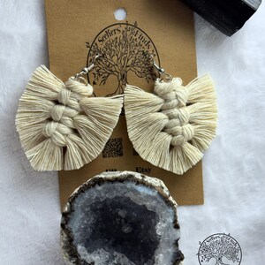 Small Lightweight Macrame Feather Earrings, Natural Fiber Fringe Fashion for Festivals, Hypoallergenic