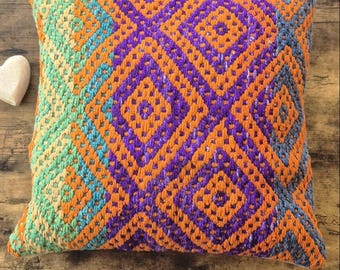 Handmade Wool Pillow Cover | Vintage Cushion Cover | Natural Sheep Wool Pillow | Decorative Wool Cushion | Handwoven Wool Pillowcase rainbow