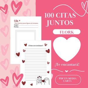 100 citas juntos fLORK, álbum de citas en pareja, PDF en Media Carta.