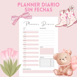 PLANNER DIARIO en PDF Media Carta listo para imprimir ! planner diario | planner sin fechas | planificador diario | planificador