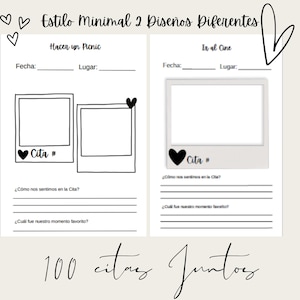 100 citas juntos, álbum 100 citas juntos, 100 citas, 100 citas en Pareja, Estilo Minimalista,  PDF en Media Carta.