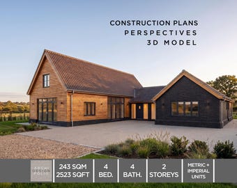 Farmhouse Barndominium Ranch House Plan: 4 Bed, CAD + PDF Construction Plans (Digital Download)