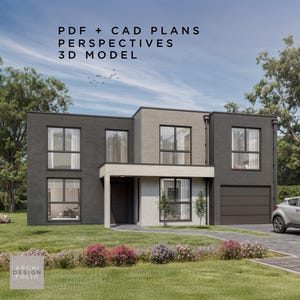 Modern House Plan and Design, 2 Storey, 5 bedrooms, 3 bathrooms, CAD Blueprints Drawings Plans and 3D