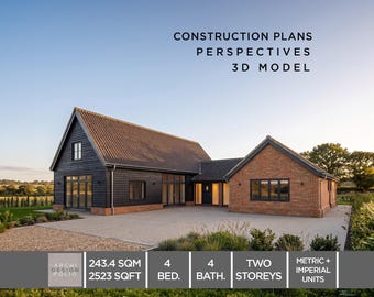 Farmhouse Barndominium House Plan: 4 Bed, 2523 Sqft, CAD + PDF (Digital Download)