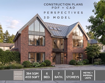 Modern 6 Bedroom House Plan: Full Construction CAD + PDF + 3D Model (Digital Download)