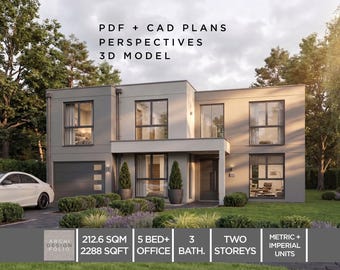 Modern 5-Bedroom House Plan: 2-Story, 212.6 sqm CAD Blueprints (Digital Download)