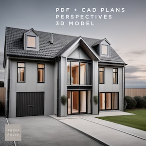 Modern huisplattegrond en ontwerp, 3 verdiepingen, 191,9 m², 5 slaapkamers, 4 badkamers, basisbouwplannen, CAD + pdf en 3D-model